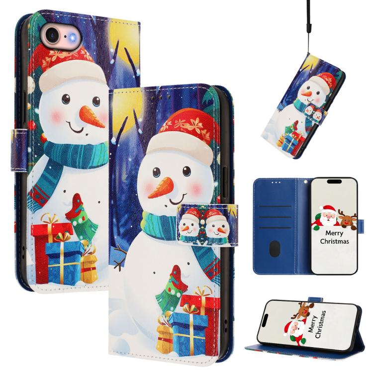 Christmas Series Buckle Leather Phone Case with Hand Strap, For iPhone 14 Pro Max, For iPhone SE 2022 / SE 2020 / 8 / 7, For iPhone 13 Pro Max, For iPhone 13 Pro