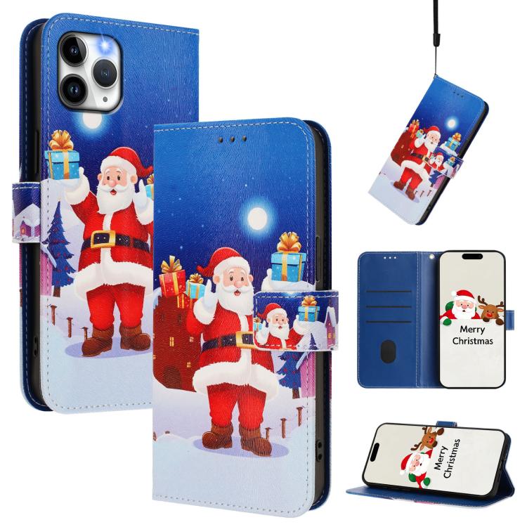 Christmas Series Buckle Leather Phone Case with Hand Strap, For iPhone 13 mini, For iPhone 12 Pro / 12, For iPhone 12 Pro Max, For iPhone 12 mini