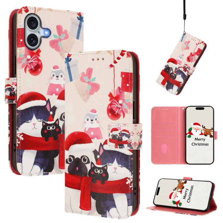 Christmas Series Buckle Leather Phone Case with Hand Strap, For iPhone 17e / 16e, For iPhone 17 Pro Max, For iPhone 17 Pro, For iPhone 17