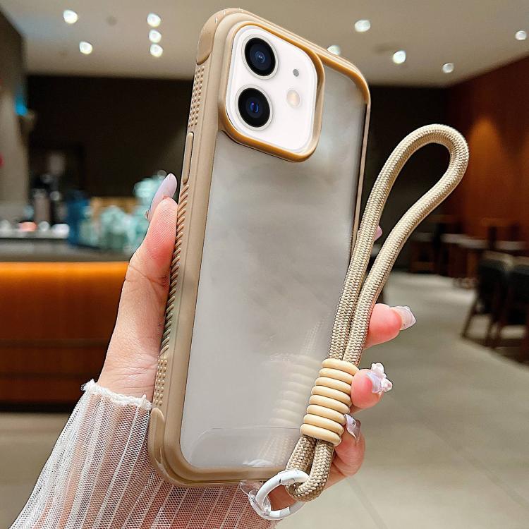 Solid Color Edge Transparency Acrylic TPU Phone Case with Wrist Strap, For iPhone 12 / 12 Pro