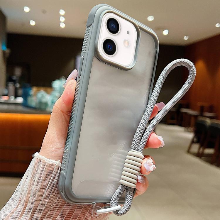 Solid Color Edge Transparency Acrylic TPU Phone Case with Wrist Strap, For iPhone 12 / 12 Pro