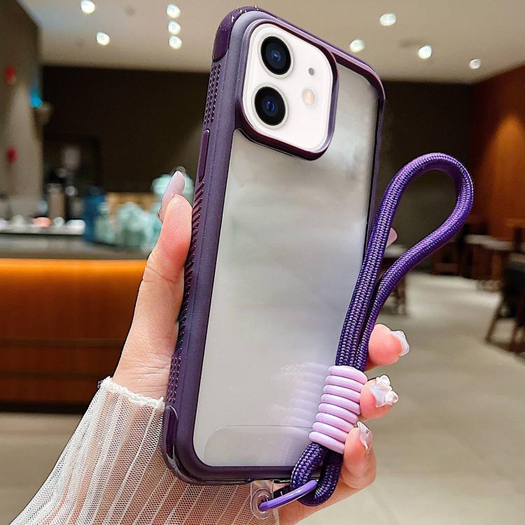 Solid Color Edge Transparency Acrylic TPU Phone Case with Wrist Strap, For iPhone 12 / 12 Pro