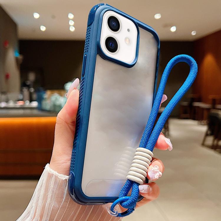 Solid Color Edge Transparency Acrylic TPU Phone Case with Wrist Strap, For iPhone 12 / 12 Pro