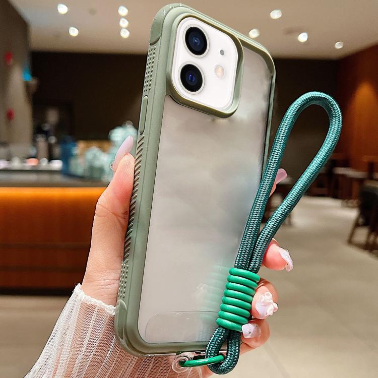 Solid Color Edge Transparency Acrylic TPU Phone Case with Wrist Strap, For iPhone 12 / 12 Pro