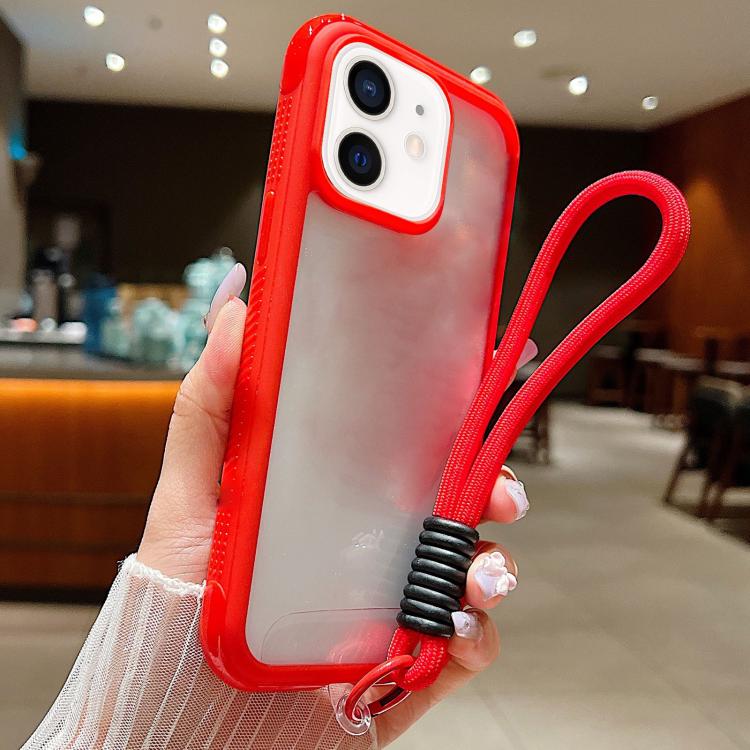 Solid Color Edge Transparency Acrylic TPU Phone Case with Wrist Strap, For iPhone 12 / 12 Pro