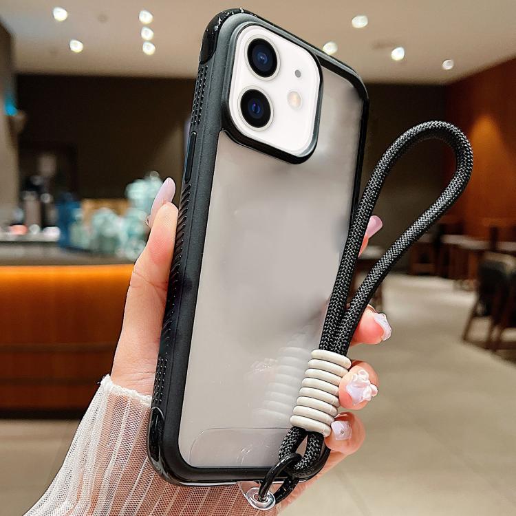 Solid Color Edge Transparency Acrylic TPU Phone Case with Wrist Strap, For iPhone 12 / 12 Pro