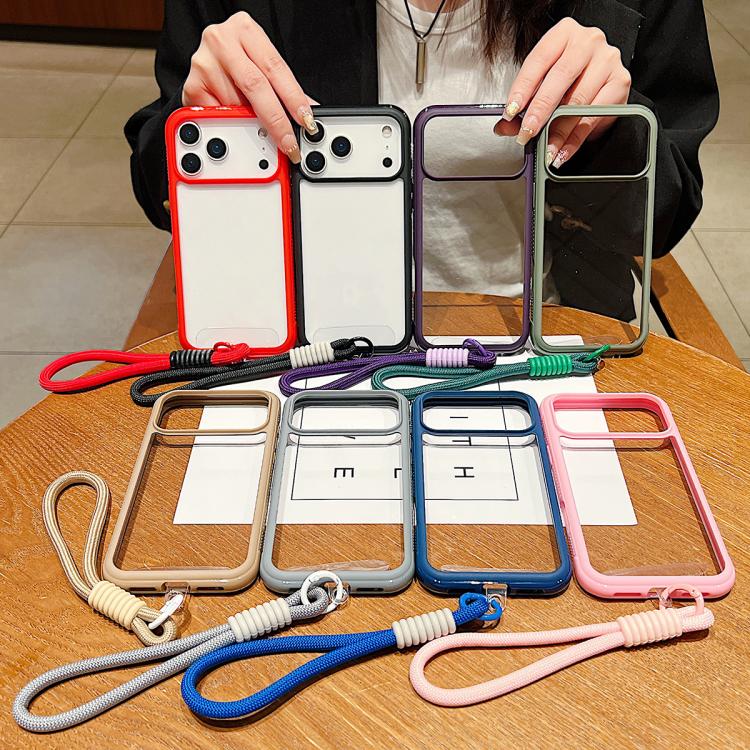 Solid Color Edge Transparency Acrylic TPU Phone Case with Wrist Strap, For iPhone 12 / 12 Pro
