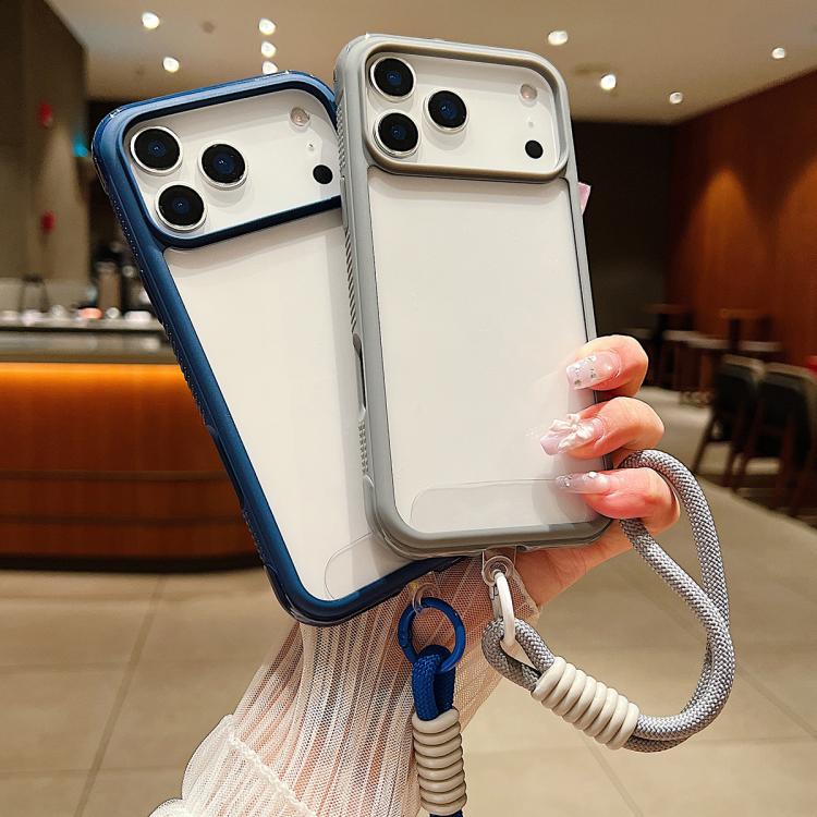 Solid Color Edge Transparency Acrylic TPU Phone Case with Wrist Strap, For iPhone 12 / 12 Pro