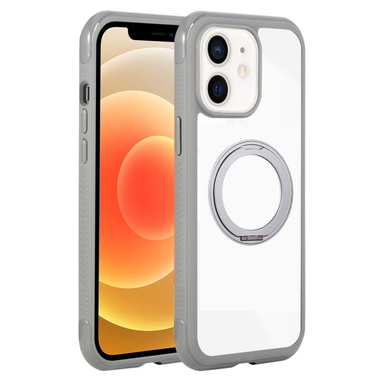Solid Color Edge Transparency Rotation Holder MagSafe Phone Case, For iPhone 12 / 12 Pro