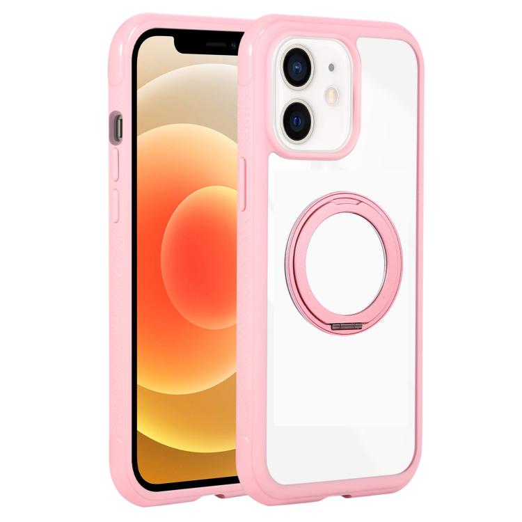 Solid Color Edge Transparency Rotation Holder MagSafe Phone Case, For iPhone 12 / 12 Pro