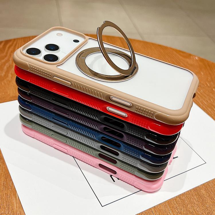 Solid Color Edge Transparency Rotation Holder MagSafe Phone Case, For iPhone 12 / 12 Pro
