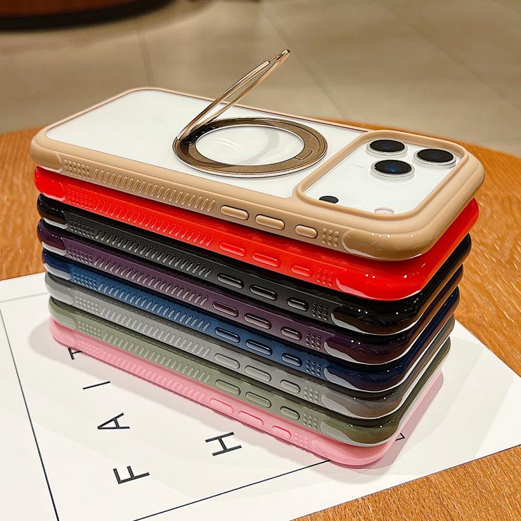 Solid Color Edge Transparency Rotation Holder MagSafe Phone Case, For iPhone 12 / 12 Pro