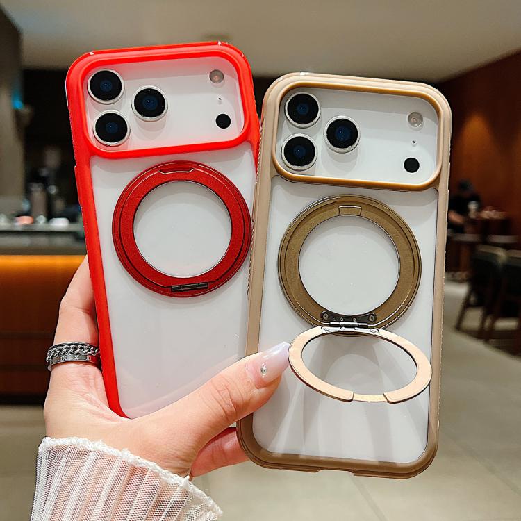 Solid Color Edge Transparency Rotation Holder MagSafe Phone Case, For iPhone 12 / 12 Pro