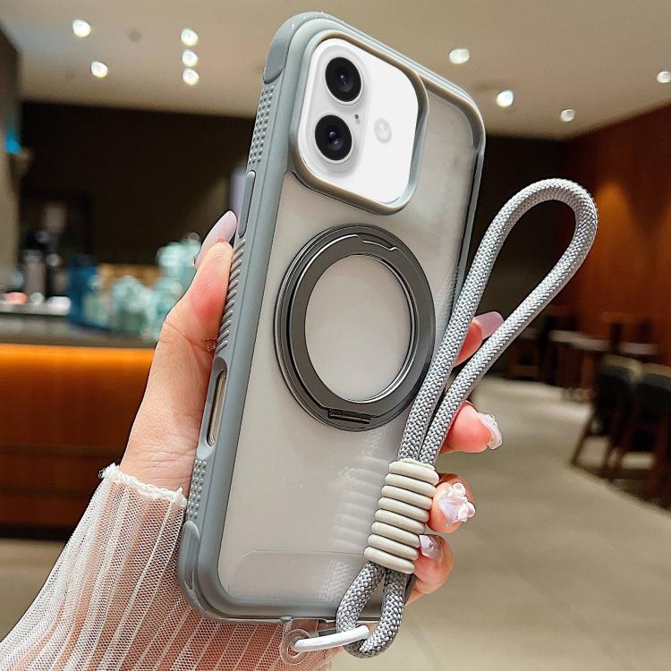 Solid Color Edge Transparency Rotation Holder MagSafe Phone Case with Wrist Strap, For iPhone 17 Pro Max, For iPhone 17 Pro, For iPhone 17