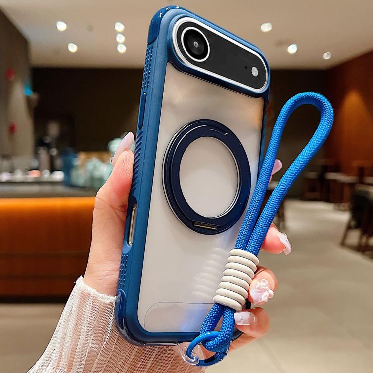 Solid Color Edge Transparency Rotation Holder MagSafe Phone Case with Wrist Strap, For iPhone Air, For iPhone 16 Pro Max, For iPhone 16 Pro