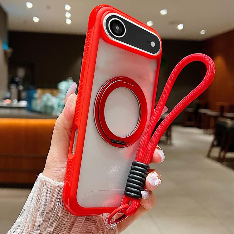 Solid Color Edge Transparency Rotation Holder MagSafe Phone Case with Wrist Strap, For iPhone Air, For iPhone 16 Pro Max, For iPhone 16 Pro