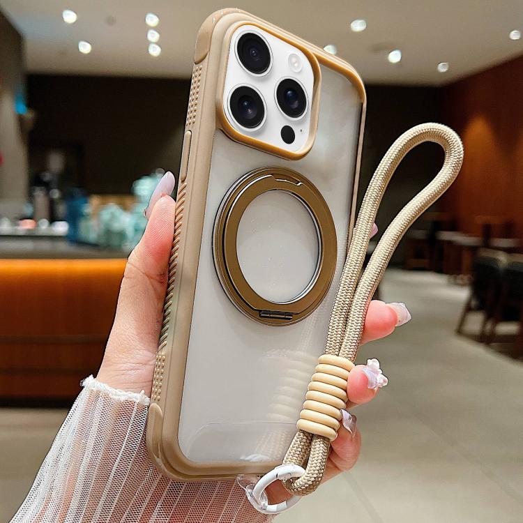 Solid Color Edge Transparency Rotation Holder MagSafe Phone Case with Wrist Strap, For iPhone 14 Pro / 13 Pro, For iPhone 14 Pro Max, For iPhone 13 Pro Max / 12 Pro Max