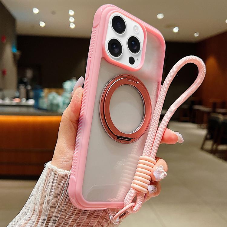 Solid Color Edge Transparency Rotation Holder MagSafe Phone Case with Wrist Strap, For iPhone 14 Pro / 13 Pro, For iPhone 14 Pro Max, For iPhone 13 Pro Max / 12 Pro Max