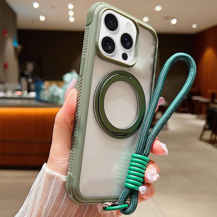 Solid Color Edge Transparency Rotation Holder MagSafe Phone Case with Wrist Strap, For iPhone 14 Pro / 13 Pro, For iPhone 14 Pro Max, For iPhone 13 Pro Max / 12 Pro Max