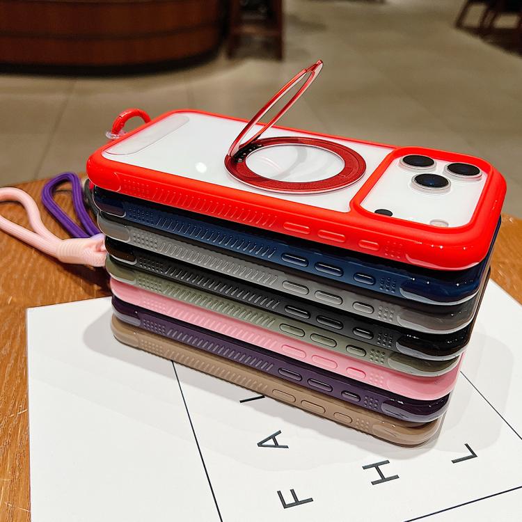 Solid Color Edge Transparency Rotation Holder MagSafe Phone Case with Wrist Strap, For iPhone 14 Pro / 13 Pro, For iPhone 14 Pro Max, For iPhone 13 Pro Max / 12 Pro Max