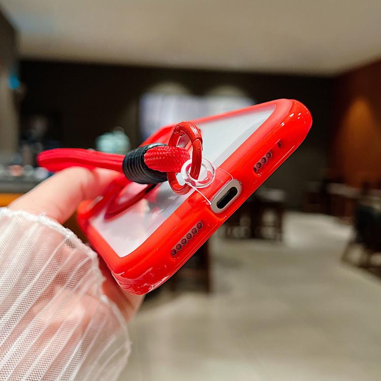 Solid Color Edge Transparency Rotation Holder MagSafe Phone Case with Wrist Strap, For iPhone 15 Pro, For iPhone 14 Plus / 15 Plus, For iPhone 15 / 14 / 13
