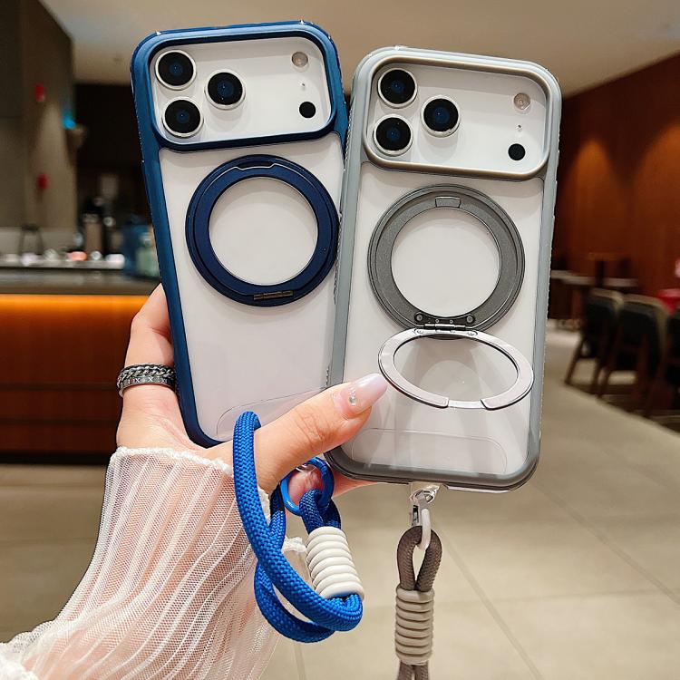 Solid Color Edge Transparency Rotation Holder MagSafe Phone Case with Wrist Strap, For iPhone 14 Pro / 13 Pro, For iPhone 14 Pro Max, For iPhone 13 Pro Max / 12 Pro Max