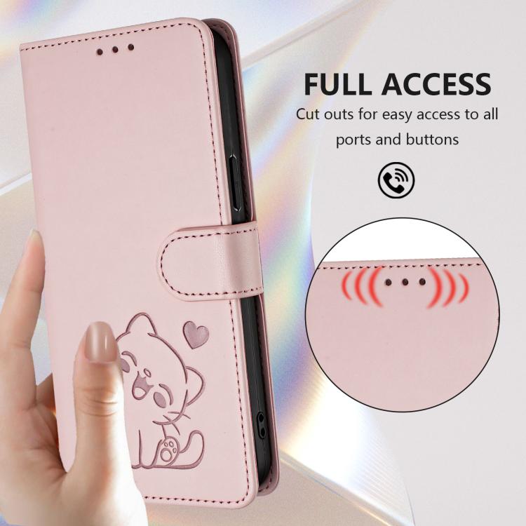 Embossed Heart Cat Leather Phone Case with Hand Strap, For iPhone 15 Pro, For iPhone 15 Plus
