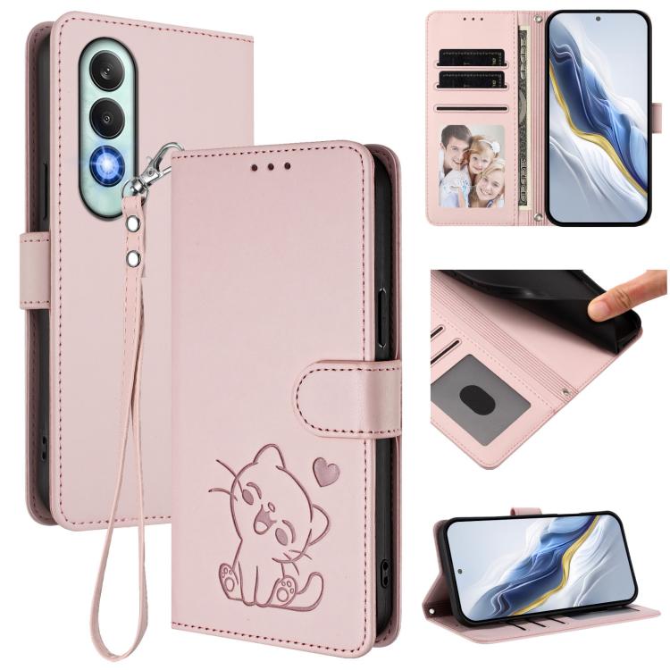 Embossed Heart Cat Leather Phone Case with Hand Strap, For OnePlus Nord CE4 5G, For OnePlus Nord N30 SE 5G