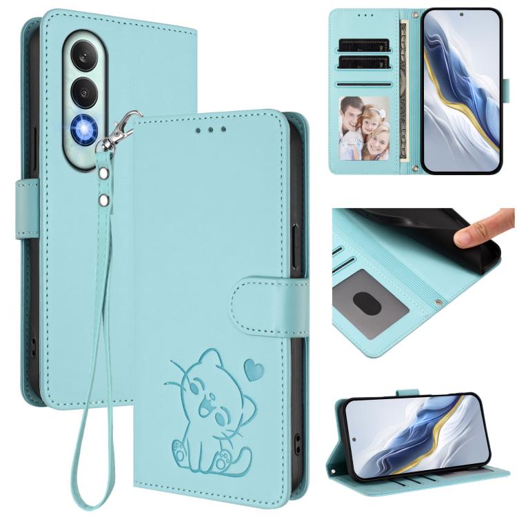 Embossed Heart Cat Leather Phone Case with Hand Strap, For OnePlus Nord CE4 5G, For OnePlus Nord N30 SE 5G