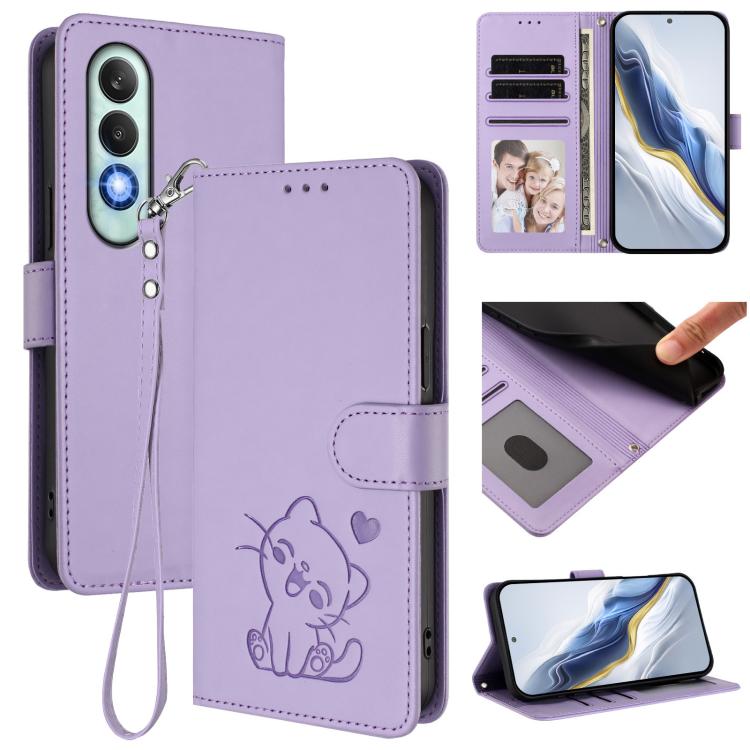 Embossed Heart Cat Leather Phone Case with Hand Strap, For OnePlus Nord CE4 5G, For OnePlus Nord N30 SE 5G