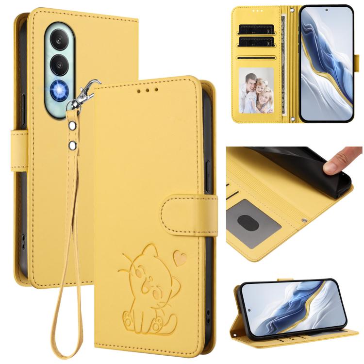 Embossed Heart Cat Leather Phone Case with Hand Strap, For OnePlus Nord CE4 5G, For OnePlus Nord N30 SE 5G