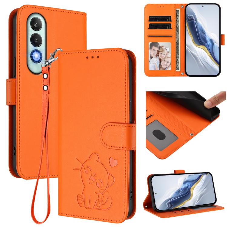 Embossed Heart Cat Leather Phone Case with Hand Strap, For OnePlus Nord CE4 5G, For OnePlus Nord N30 SE 5G