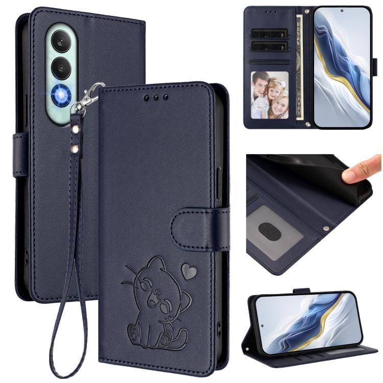 Embossed Heart Cat Leather Phone Case with Hand Strap, For OnePlus Nord CE4 5G, For OnePlus Nord N30 SE 5G