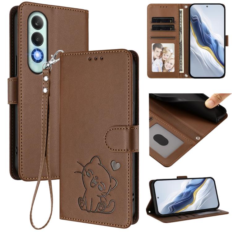 Embossed Heart Cat Leather Phone Case with Hand Strap, For OnePlus Nord CE4 5G, For OnePlus Nord N30 SE 5G