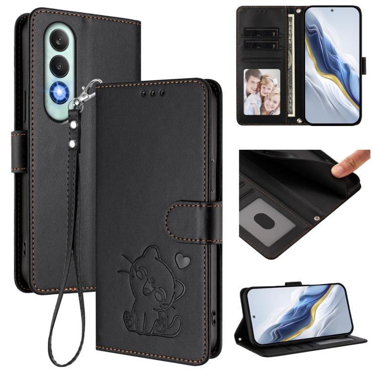 Embossed Heart Cat Leather Phone Case with Hand Strap, For OnePlus Nord CE4 5G, For OnePlus Nord N30 SE 5G