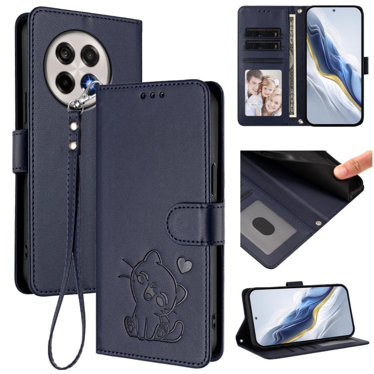 Embossed Heart Cat Leather Phone Case with Hand Strap, For OnePlus 13T 5G, For OnePlus 13R / Ace 5 Pro / Ace 5