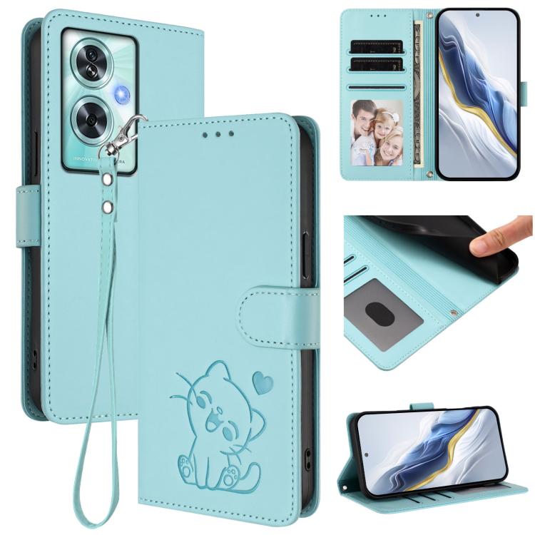 Embossed Heart Cat Leather Phone Case with Hand Strap, For OnePlus Nord CE4 5G, For OnePlus Nord N30 SE 5G