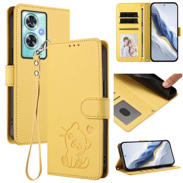 Embossed Heart Cat Leather Phone Case with Hand Strap, For OnePlus Nord CE4 5G, For OnePlus Nord N30 SE 5G