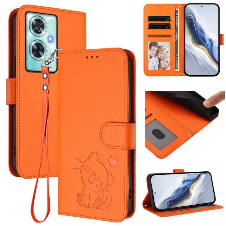 Embossed Heart Cat Leather Phone Case with Hand Strap, For OnePlus Nord CE4 5G, For OnePlus Nord N30 SE 5G