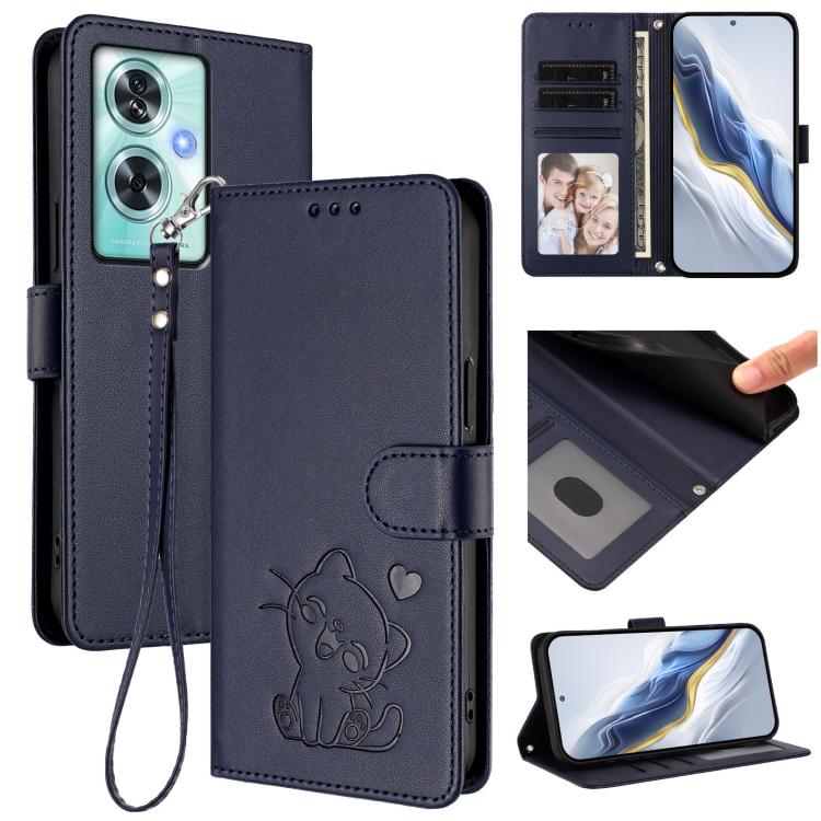 Embossed Heart Cat Leather Phone Case with Hand Strap, For OnePlus Nord CE4 5G, For OnePlus Nord N30 SE 5G
