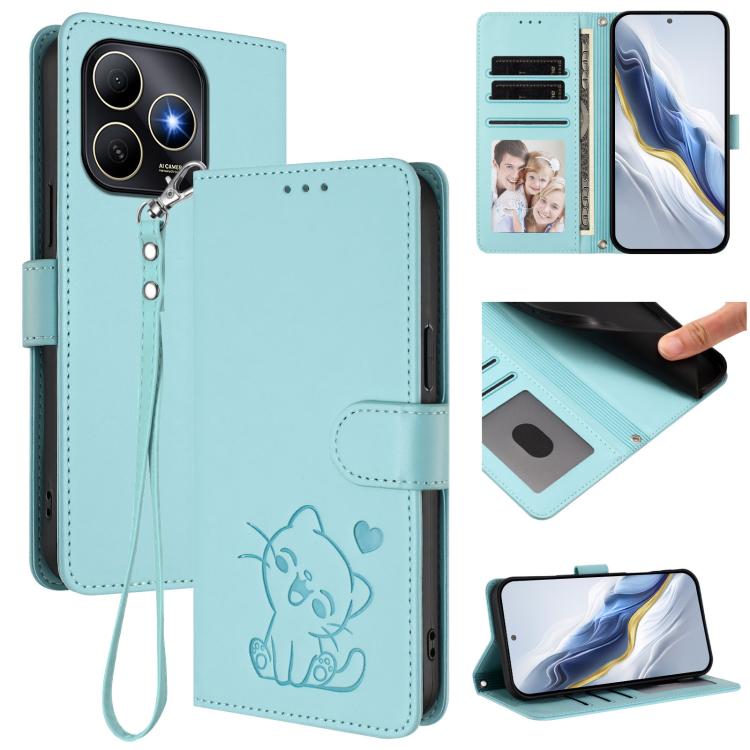 Embossed Heart Cat Leather Phone Case with Hand Strap, For Huawei Enjoy 80s, For Huawei nova 14 Ultra