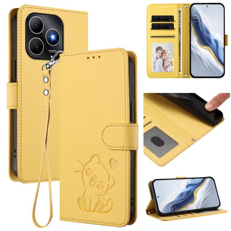 Embossed Heart Cat Leather Phone Case with Hand Strap, For Huawei Enjoy 80s, For Huawei nova 14 Ultra