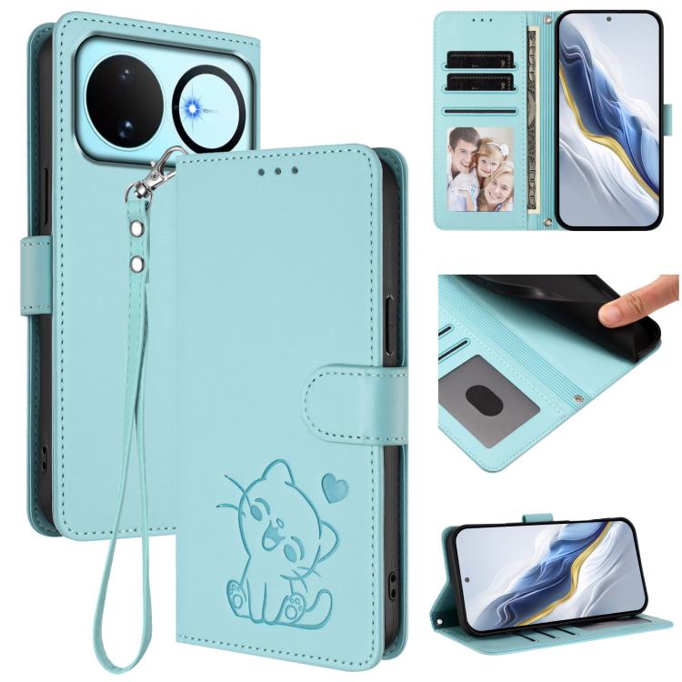 Embossed Heart Cat Leather Phone Case with Hand Strap, For Huawei nova 15 / nova 16z, For Huawei nova 16