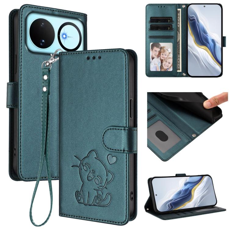 Embossed Heart Cat Leather Phone Case with Hand Strap, For Huawei nova 15 / nova 16z, For Huawei nova 16
