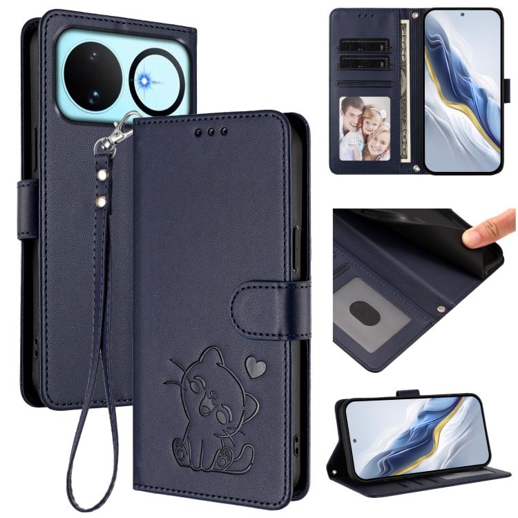 Embossed Heart Cat Leather Phone Case with Hand Strap, For Huawei nova 15 / nova 16z, For Huawei nova 16