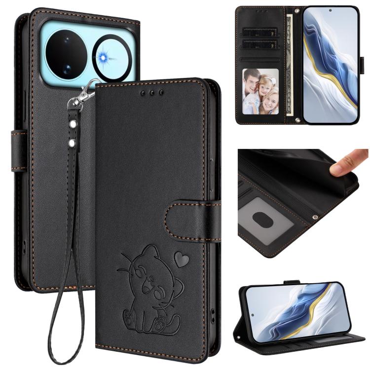 Embossed Heart Cat Leather Phone Case with Hand Strap, For Huawei nova 15 / nova 16z, For Huawei nova 16
