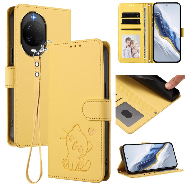 Embossed Heart Cat Leather Phone Case with Hand Strap, For Huawei nova 15 / nova 16z, For Huawei nova 16