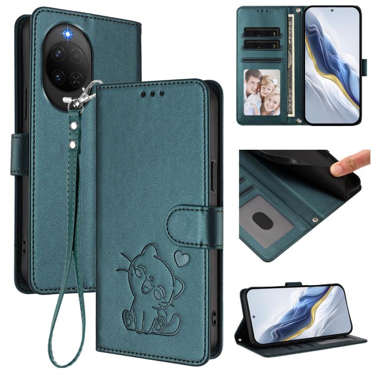 Embossed Heart Cat Leather Phone Case with Hand Strap, For Huawei nova 15 / nova 16z, For Huawei nova 16