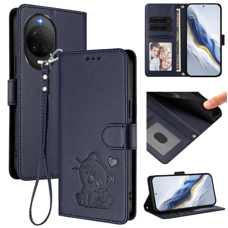 Embossed Heart Cat Leather Phone Case with Hand Strap, For Huawei nova 15 / nova 16z, For Huawei nova 16
