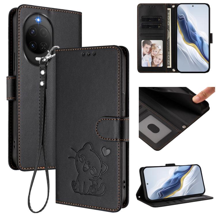 Embossed Heart Cat Leather Phone Case with Hand Strap, For Huawei nova 15 / nova 16z, For Huawei nova 16